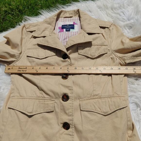 American Eagle Outfitters Khaki Jacket Button Size Medium M Classy Striped Cute - Picture 3 of 12